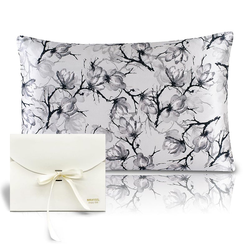 MAXFEEL 100% Pure Mulberry Silk Pillowcase with Zipper for Skin&Hair Care Both Sides Soft Breathable (Pattern02, Standard) - Image 1